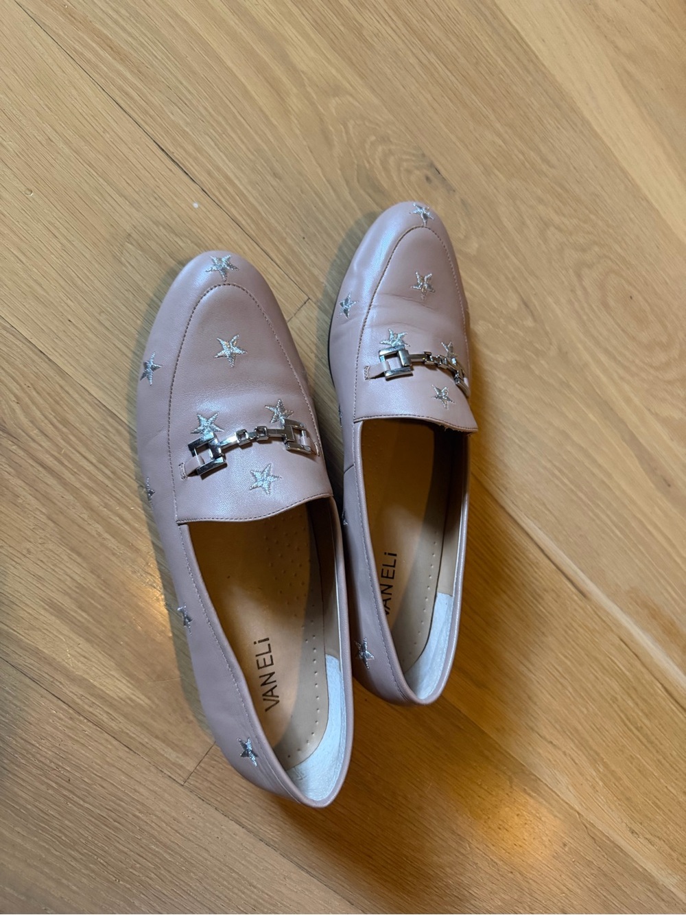 Vaneli Blush Pink/ beige  Star-Accent Leather Loafers